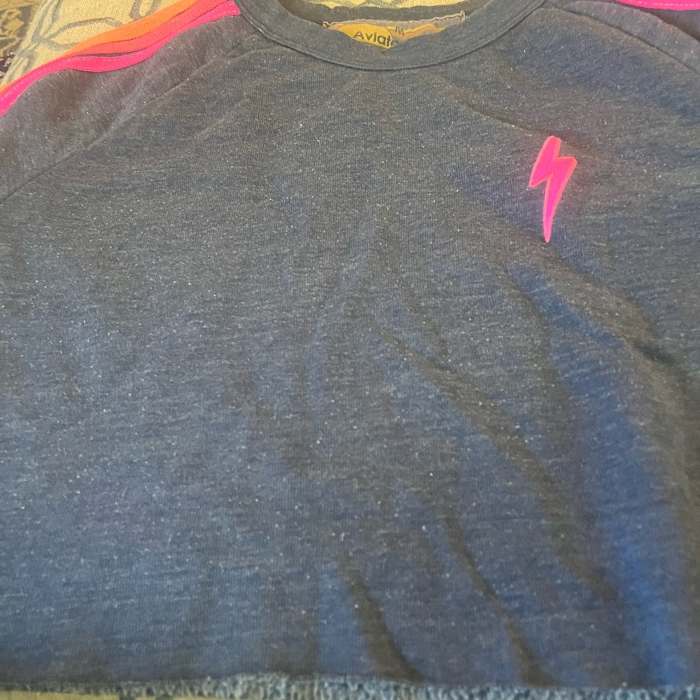 Aviator Nation Blue Sweatshirt with Pink Accents